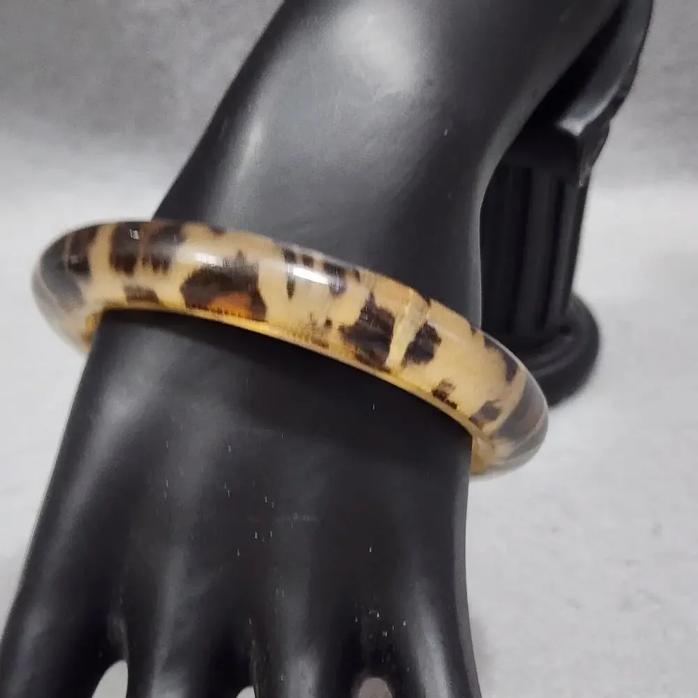 Leopard Animal Print Bangle Bracelet Acrylic-Lucite Vintage 1980s Retro Boho
